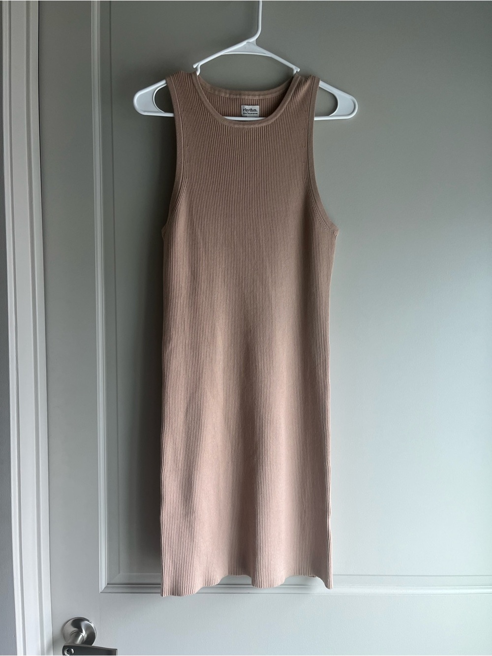 Rhythm. Ribbed Sleeveless Midi Dress in Beige